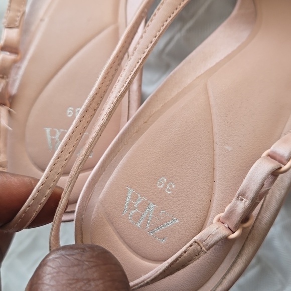 Zara Satin Pale Pink Slingback High Heels Minimalist Monochromatic Summer Shoes - Picture 3 of 12